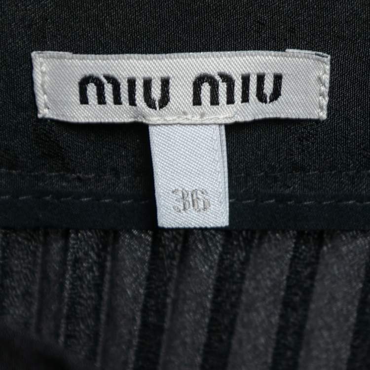 Pre Owned Miu Miu Black Plisse Pleated Crepe Midi Skirt XS