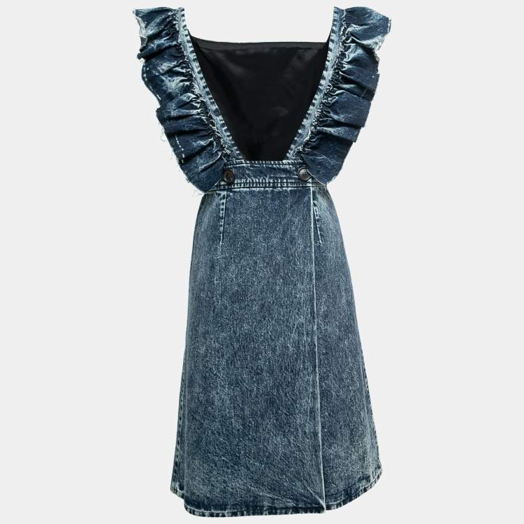 مملوكة مسبقًا Miu Miu Blue Denim Ruffled Sleeve Midi Dress S