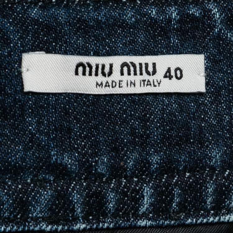 مملوكة مسبقًا Miu Miu Blue Denim Ruffled Sleeve Midi Dress S