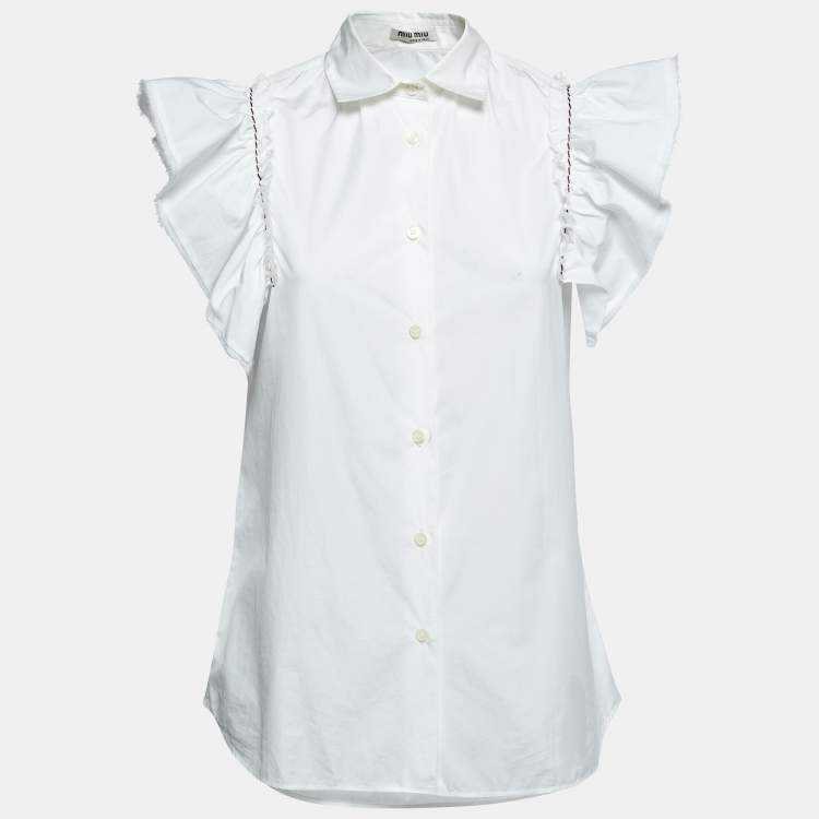 Miu Miu White Cotton Ruffled Sleeve Shirt S Miu Miu | TLC
