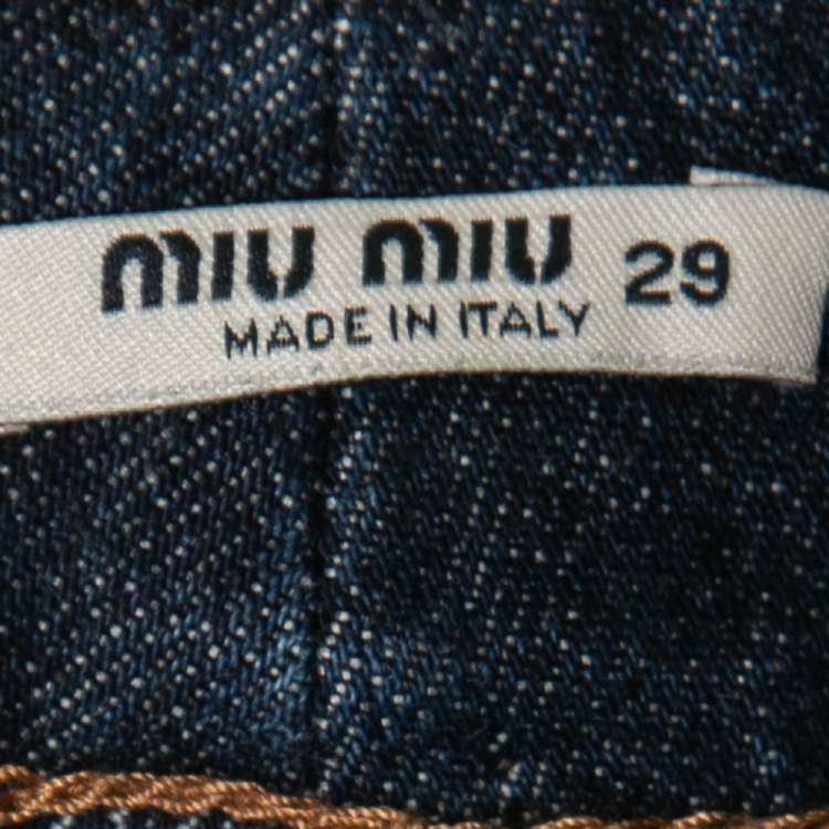 Pre Owned Miu Miu Indigo Embellished Detail Crop Jeans M