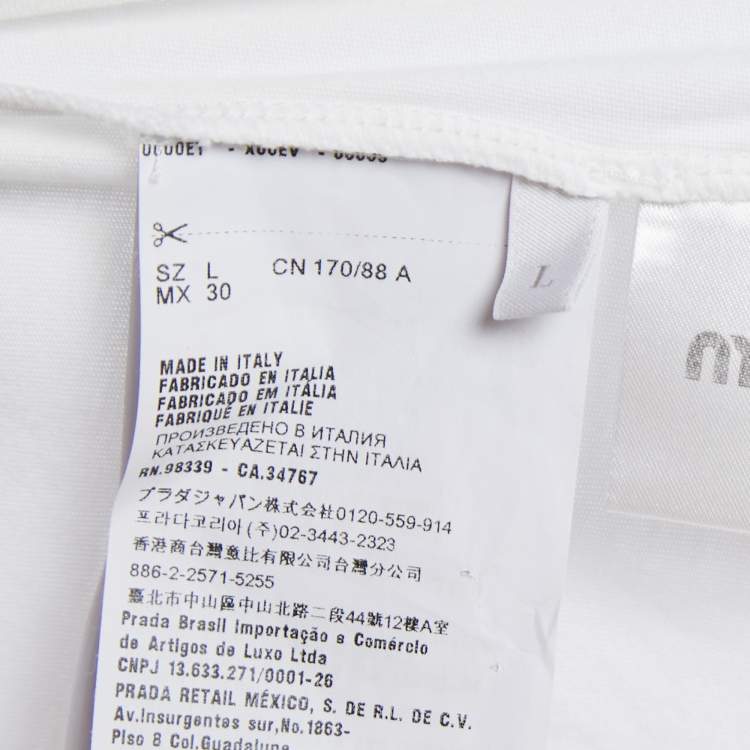 Pre Owned Miu Miu White Cotton Lace Collared T-Shirt L