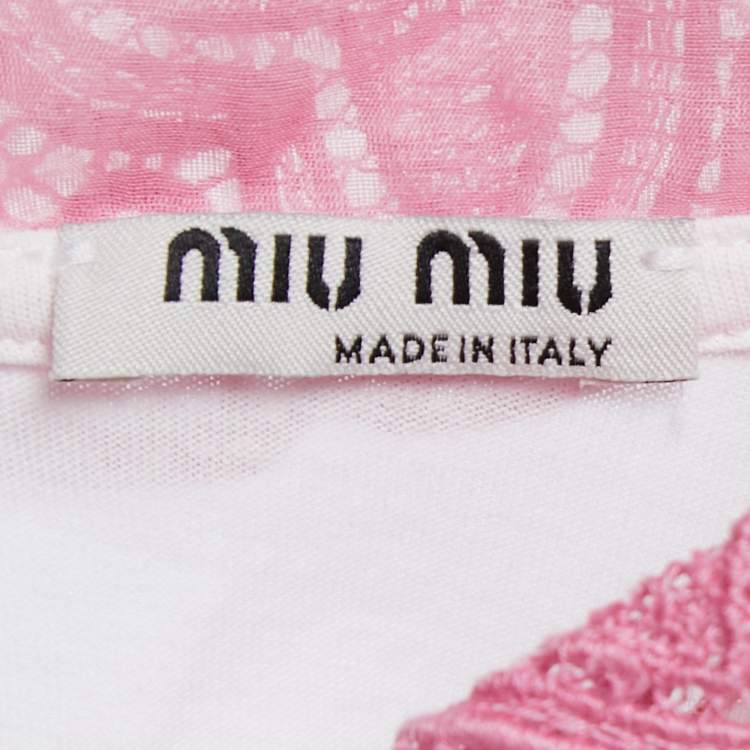 Pre Owned Miu Miu White Cotton Lace Collared T-Shirt L