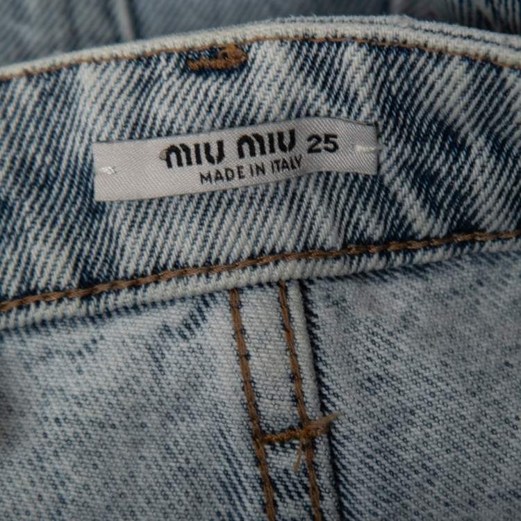 Pre Owned Miu Miu Blue Rhinestone-Embellished Denim Jacket & Jeans Set XS