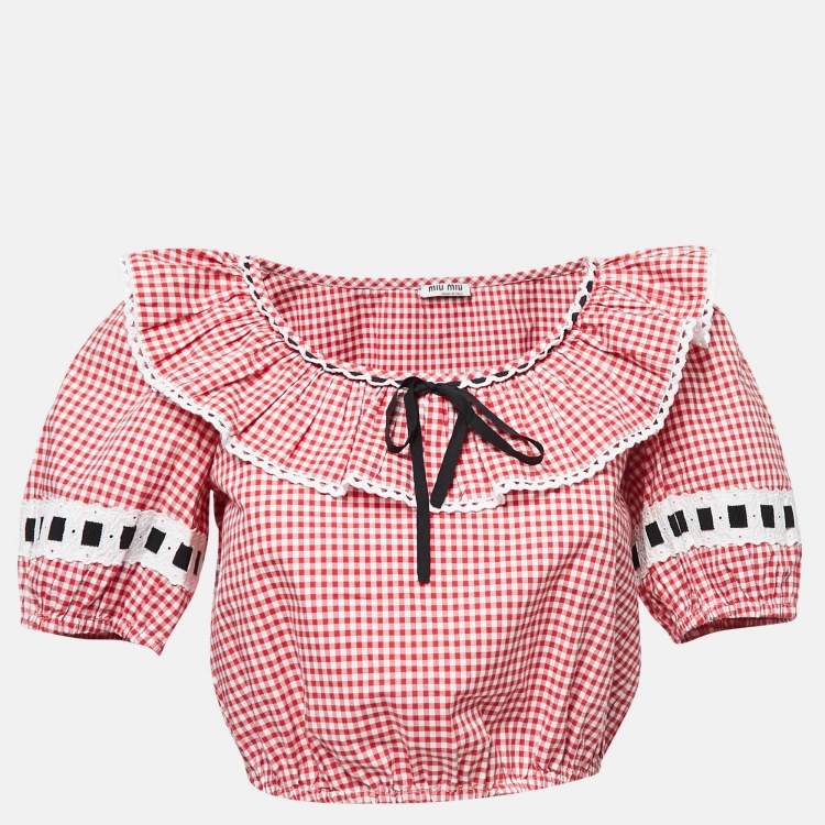 Miu Miu Red Gingham Printed Cotton Cropped Top S Miu Miu | TLC