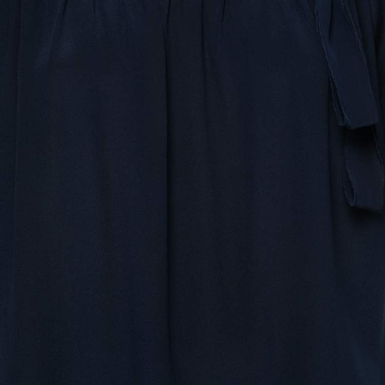 Pre Owned Miu Miu Navy Blue Silk Tie-Neck Detail Blouse M