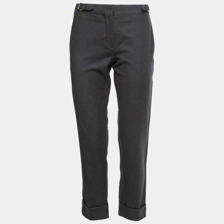 Pre Owned Miu Miu Grey Wool Buckle Detail Trousers S
