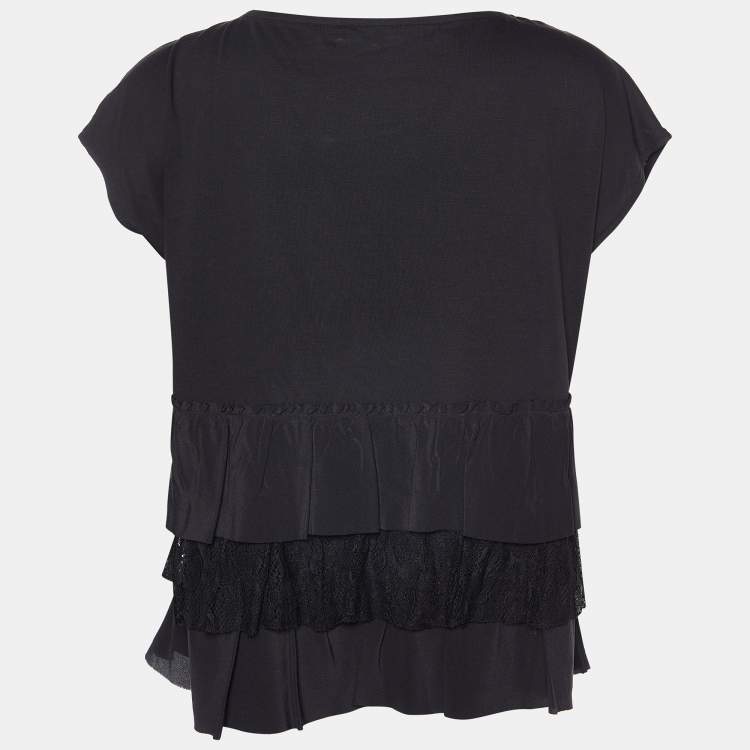 Pre Owned Miu Miu Black Knit & Lace Trim Tiered Top L