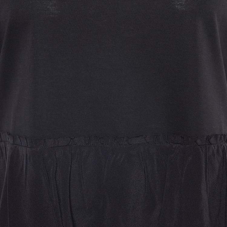 Pre Owned Miu Miu Black Knit & Lace Trim Tiered Top L