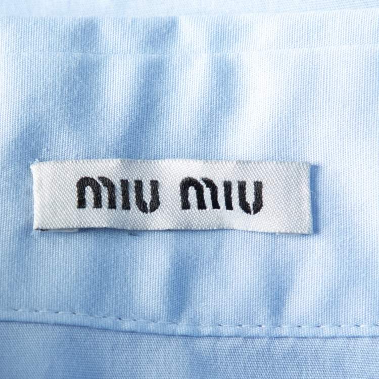 Pre Owned Miu Miu Blue  Cotton Cat Logo Embroidered  Button Front Shirt S