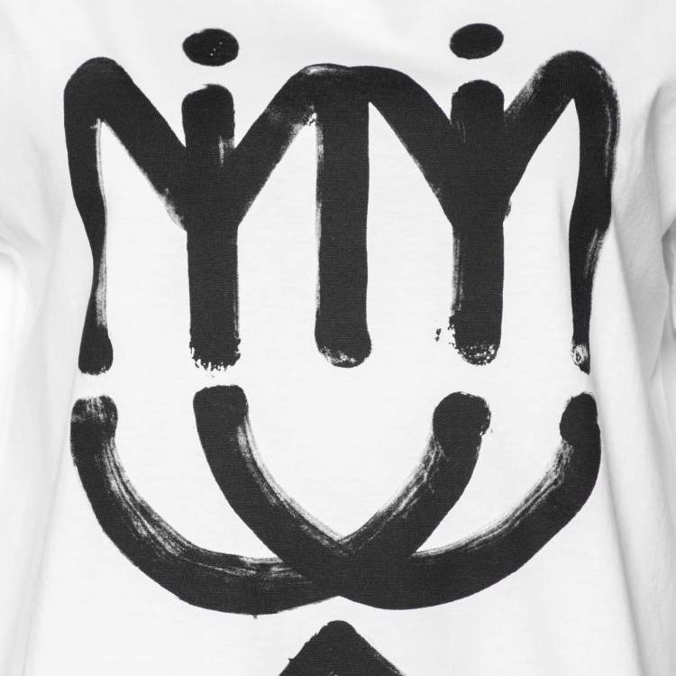 Pre Owned Miu Miu White Logo Printed Cotton Knit Crewneck T-Shirt S