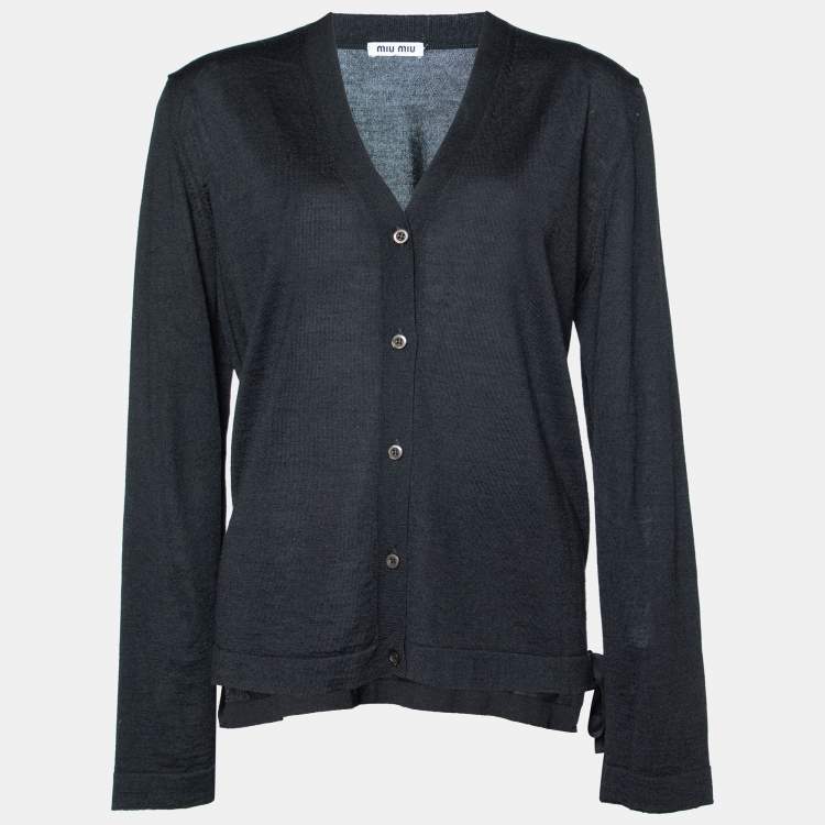 Miu Miu Black Wool & Silk Button Front Cardigan L Miu Miu | TLC