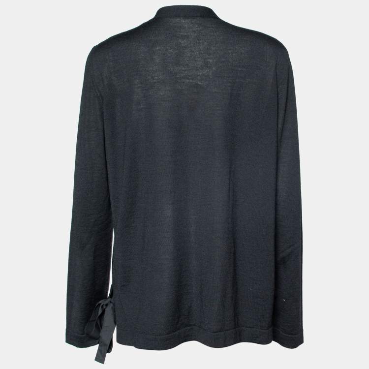 Pre Owned Miu Miu Black Wool & Silk Button Front Cardigan L