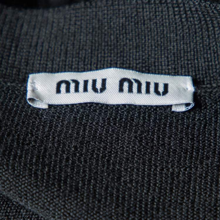 Pre Owned Miu Miu Black Wool & Silk Button Front Cardigan L