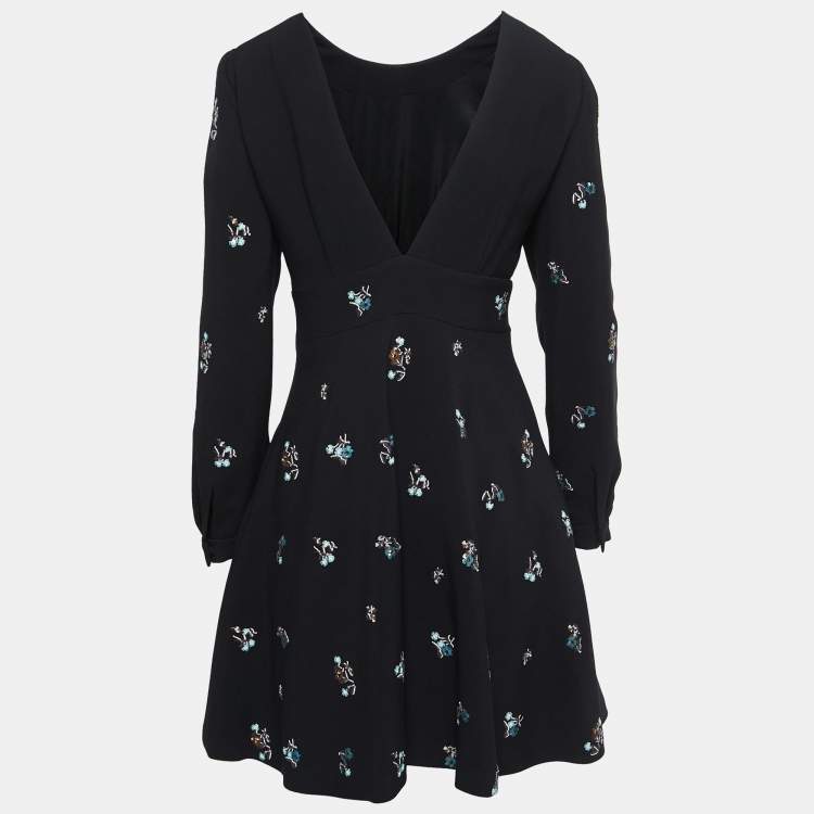 Pre Owned Miu Miu Black Crepe Sequin Embellished Plunge Back Dress S