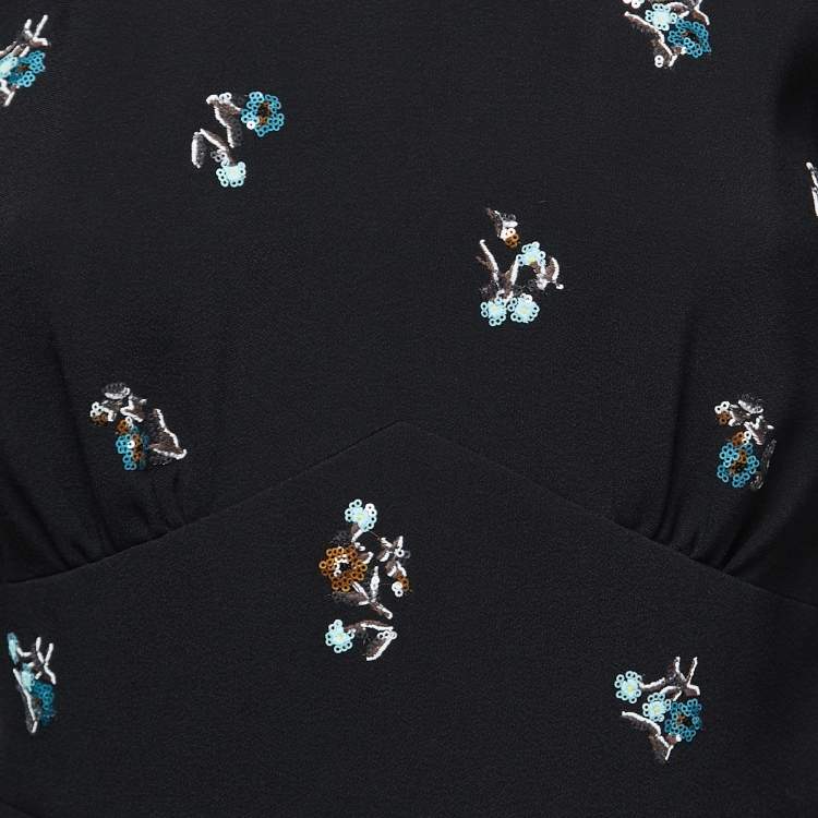 Pre Owned Miu Miu Black Crepe Sequin Embellished Plunge Back Dress S