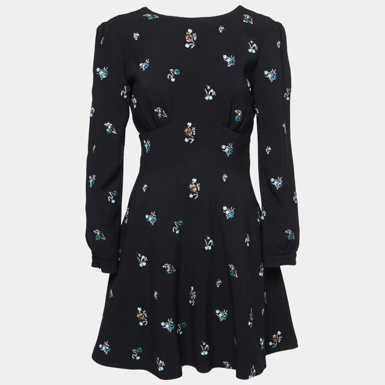 Pre Owned Miu Miu Black Crepe Sequin Embellished Plunge Back Dress S