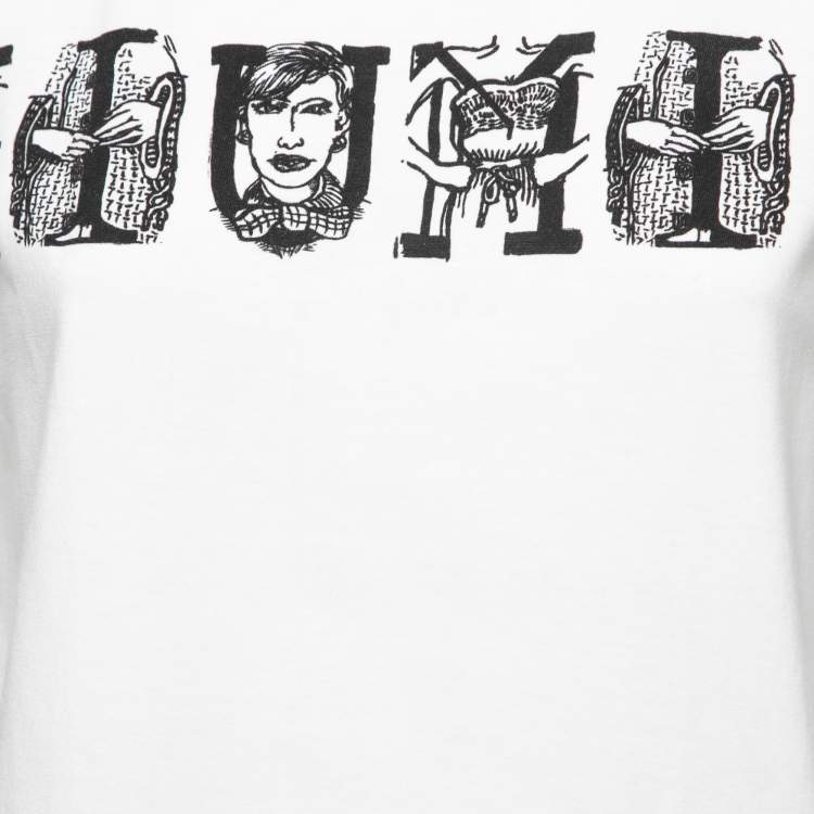 Pre Owned Miu Miu White Cotton Graphic Print T-Shirt M