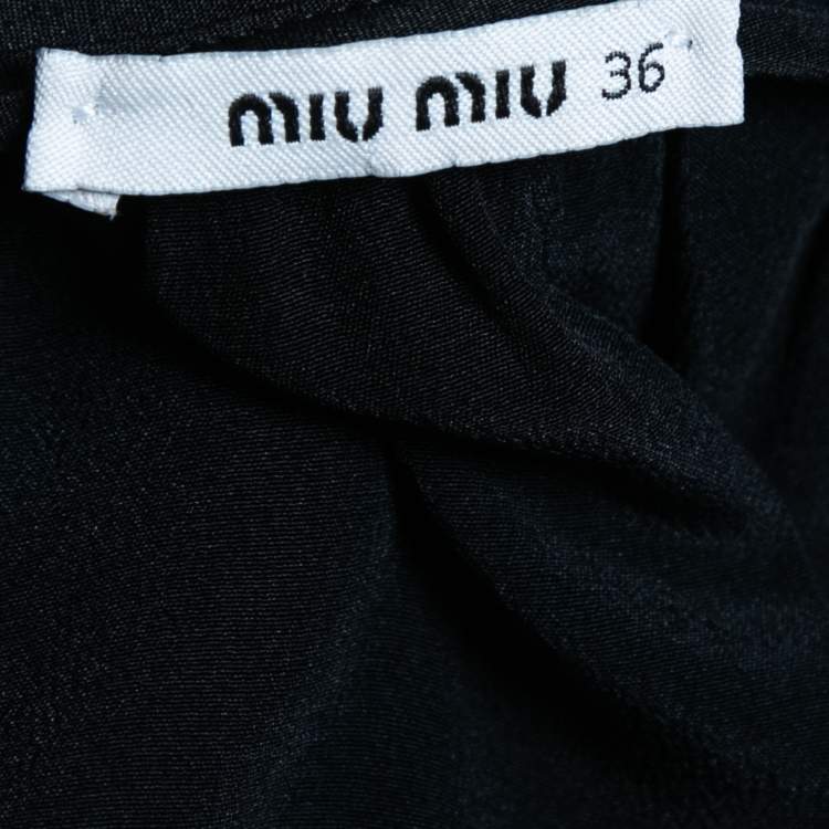 مملوكة مسبقًا Miu Miu Black Crepe Tie Neck Ruffled Short Dress XS