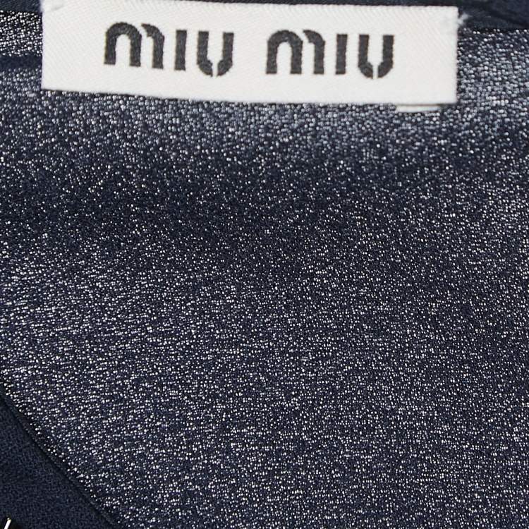Pre Owned Miu Miu Navy Blue Floral Embellished Crepe Sleeveless Top M