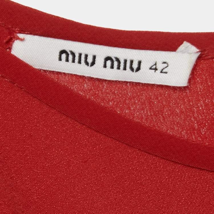Pre Owned Miu Miu Red Gathered Waist Inverted Pleat Detail Dress M
