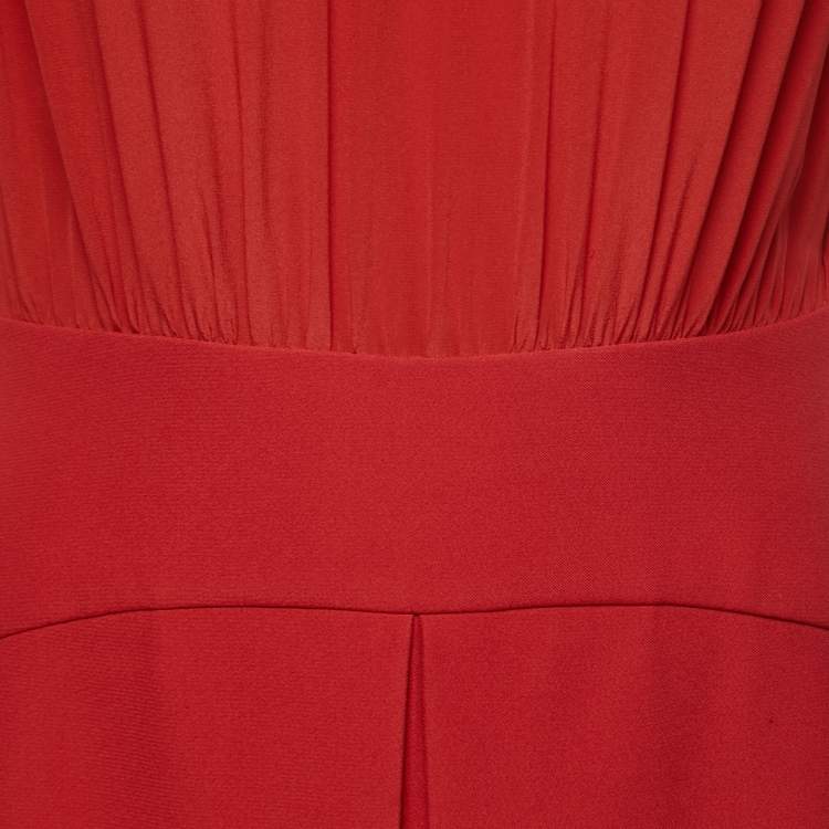 Pre Owned Miu Miu Red Gathered Waist Inverted Pleat Detail Dress M