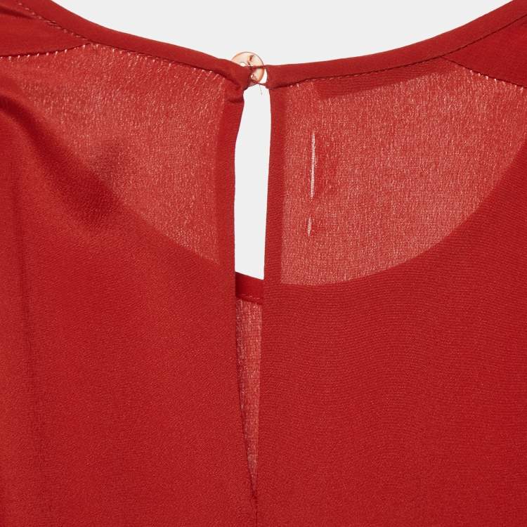 Pre Owned Miu Miu Red Gathered Waist Inverted Pleat Detail Dress M