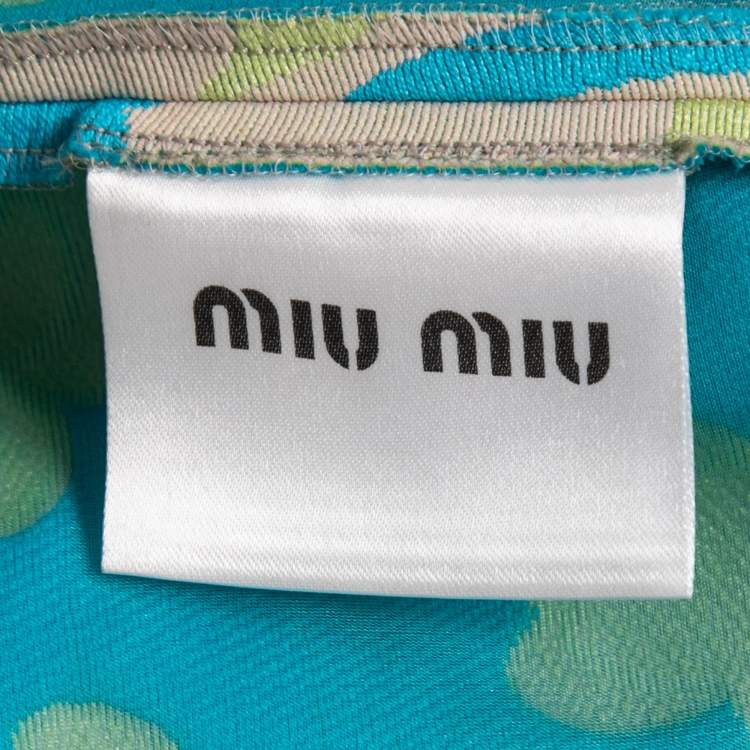Pre Owned Miu Miu Grey/Blue Floral Jacquard Ruched Sleeveless Short Dress M