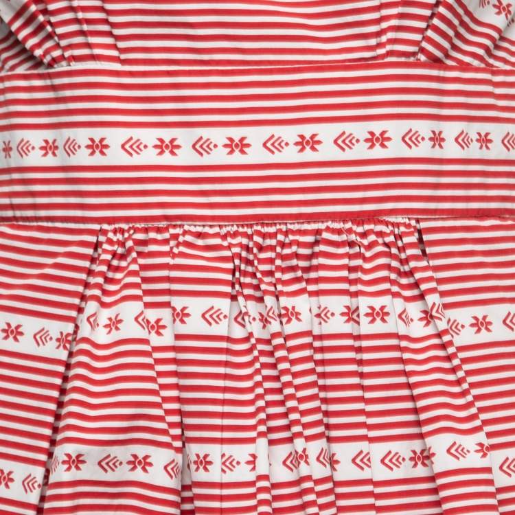 Pre Owned Miu Miu White & Red Printed Cotton Sleeveless Midi Dress M