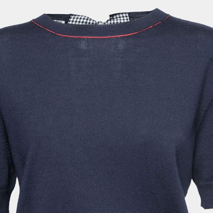 Pre Owned Miu Miu Navy Blue Knit Lace Bow Back Detail Sweater Top S