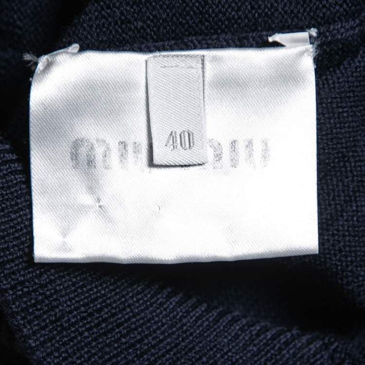 Pre Owned Miu Miu Navy Blue Knit Lace Bow Back Detail Sweater Top S