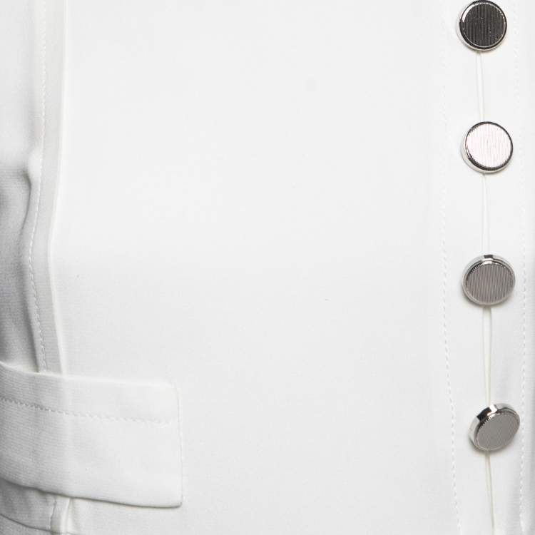Pre Owned Miu Miu White Crepe Button Embellished Sleeveless Mini Dress S