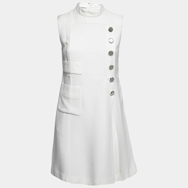 Pre Owned Miu Miu White Crepe Button Embellished Sleeveless Mini Dress S