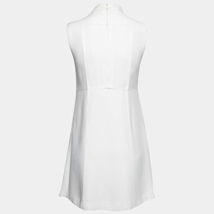 Pre Owned Miu Miu White Crepe Button Embellished Sleeveless Mini Dress S
