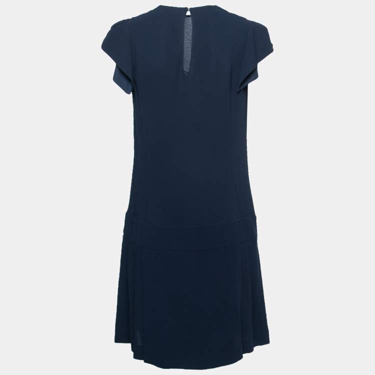 Pre Owned Miu Miu Navy Blue Crepe Ruffle Sleeve Short Dress M