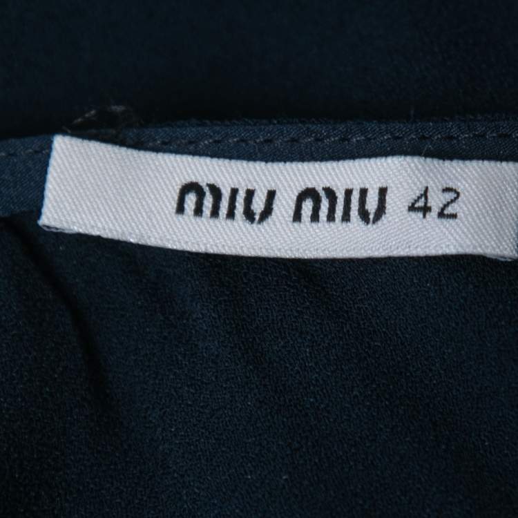 Pre Owned Miu Miu Navy Blue Crepe Ruffle Sleeve Short Dress M