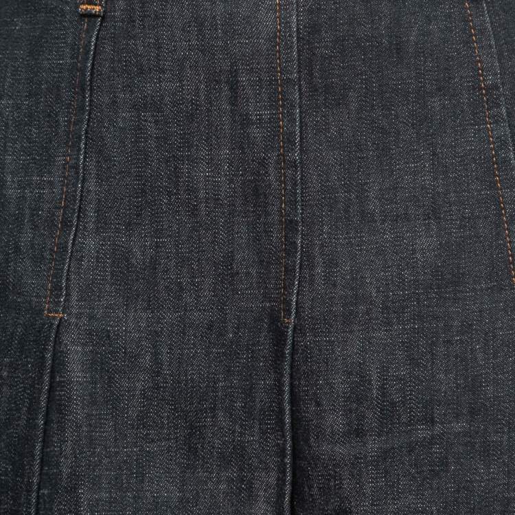 Pre Owned Miu Miu Dark Blue Denim Pleated Knee-Length Skirt M