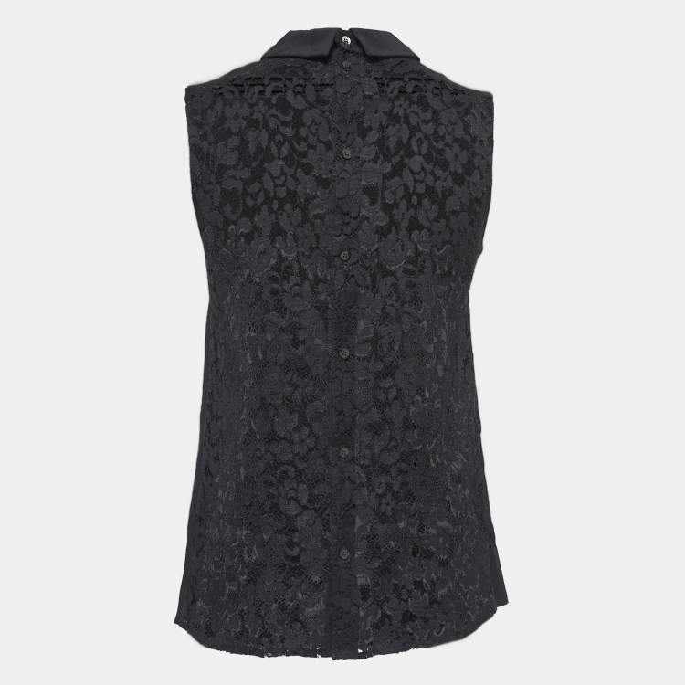 Pre Owned Miu Miu Black Silk & Lace Sleeveless Blouse S