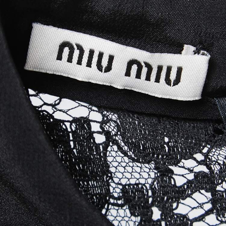 Pre Owned Miu Miu Black Silk & Lace Sleeveless Blouse S