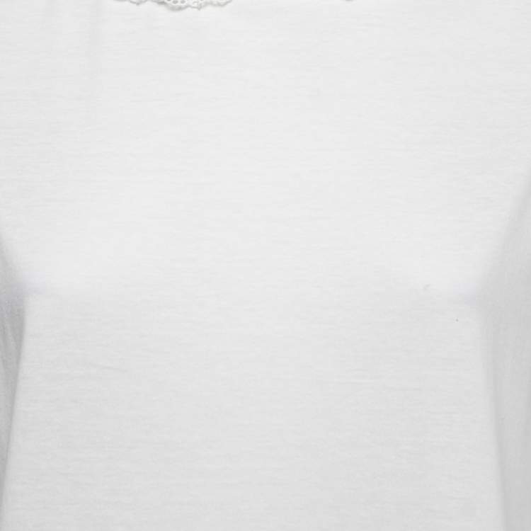 Pre Owned Miu Miu White Cotton Studded Collar T-Shirt L