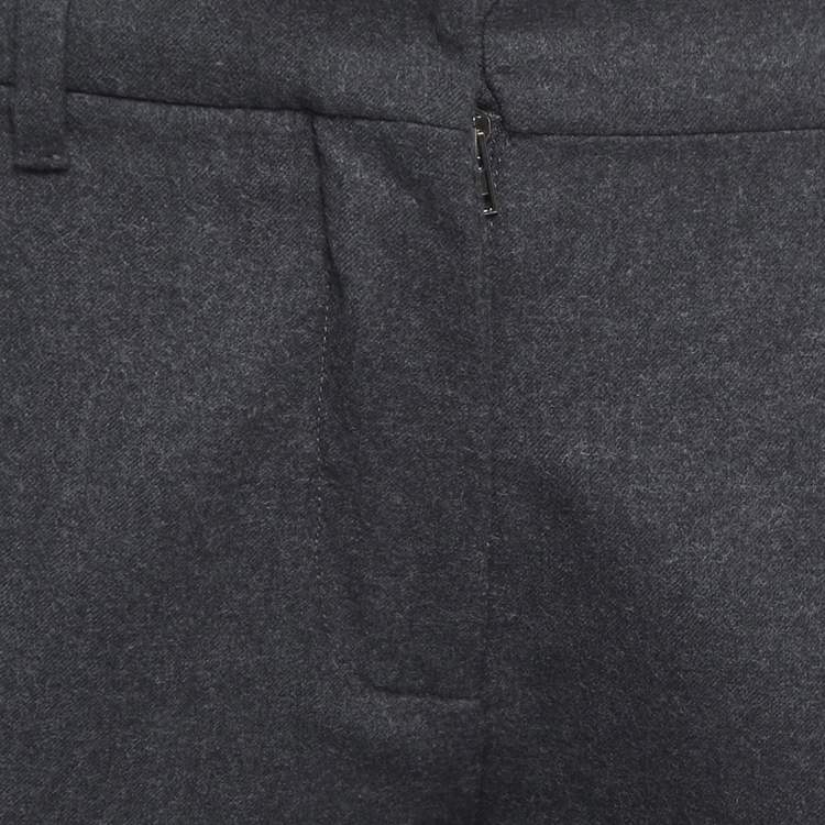 Pre Owned Miu Miu Grey Wool Regular Fit Cropped Pants S