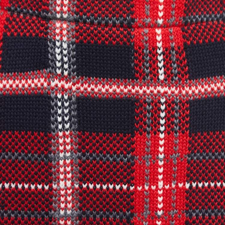 Pre Owned Miu Miu Red/Navy Blue Patterned Wool Knit Mini Skirt M