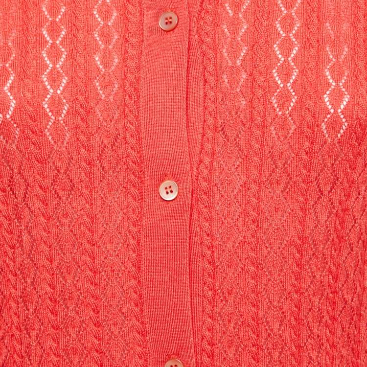Pre Owned Miu Miu Orange Knit Button Front Cardigan M