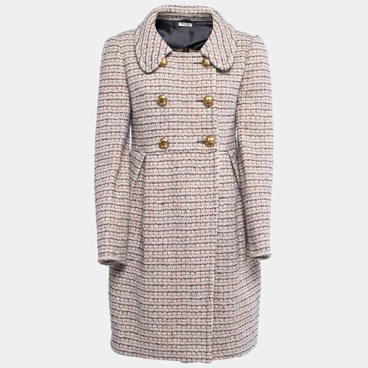 Pre Owned Miu Miu Multicolor Tweed Double Breasted Full Sleeve Flared Short Dress M