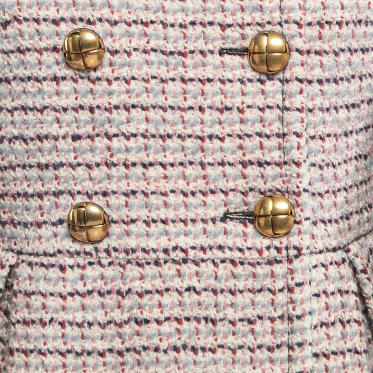 Pre Owned Miu Miu Multicolor Tweed Double Breasted Full Sleeve Flared Short Dress M