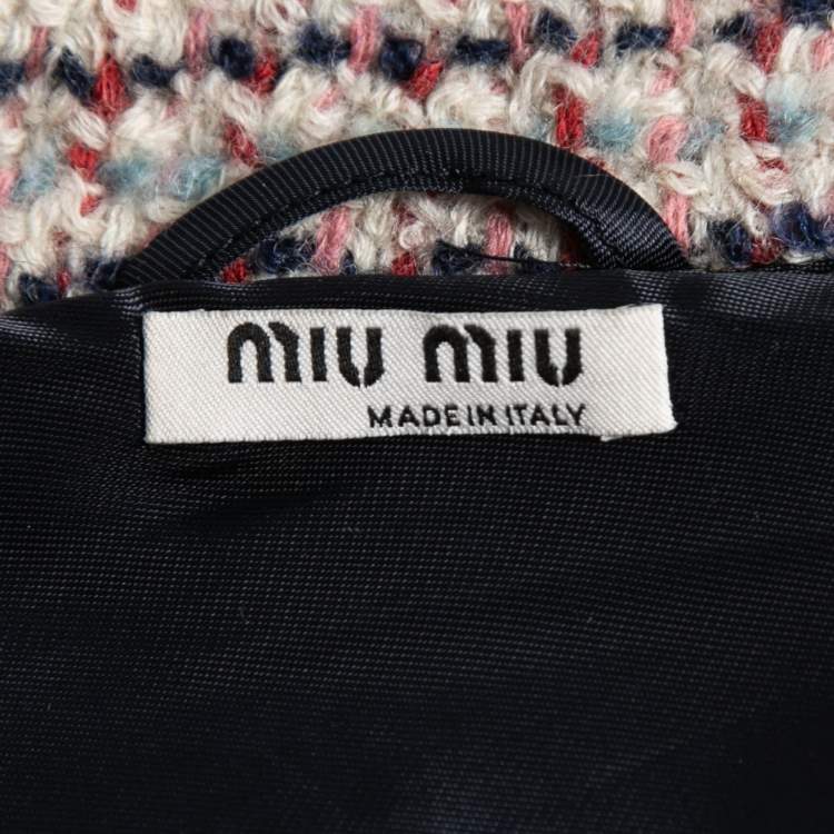 Pre Owned Miu Miu Multicolor Tweed Double Breasted Full Sleeve Flared Short Dress M