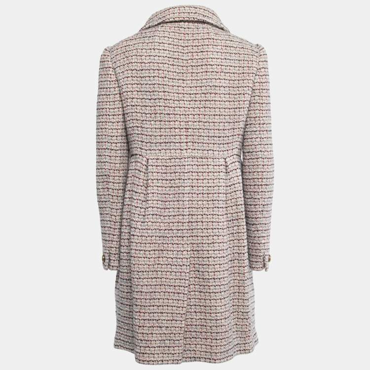Pre Owned Miu Miu Multicolor Tweed Double Breasted Full Sleeve Flared Short Dress M