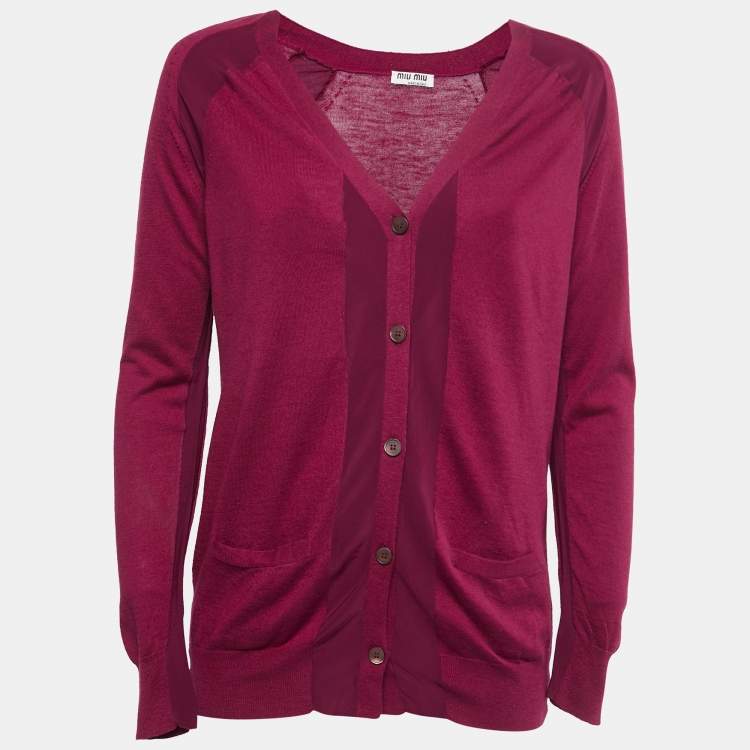 مملوكة مسبقًا Miu Miu Magenta Pink Cashmere & Silk Knit Button Front Cardigan M