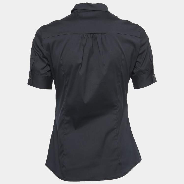 Pre Owned Miu Miu Black Cotton Blend Half Sleeve Button Front Shirt S