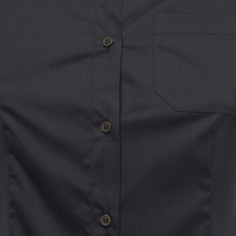 Pre Owned Miu Miu Black Cotton Blend Half Sleeve Button Front Shirt S